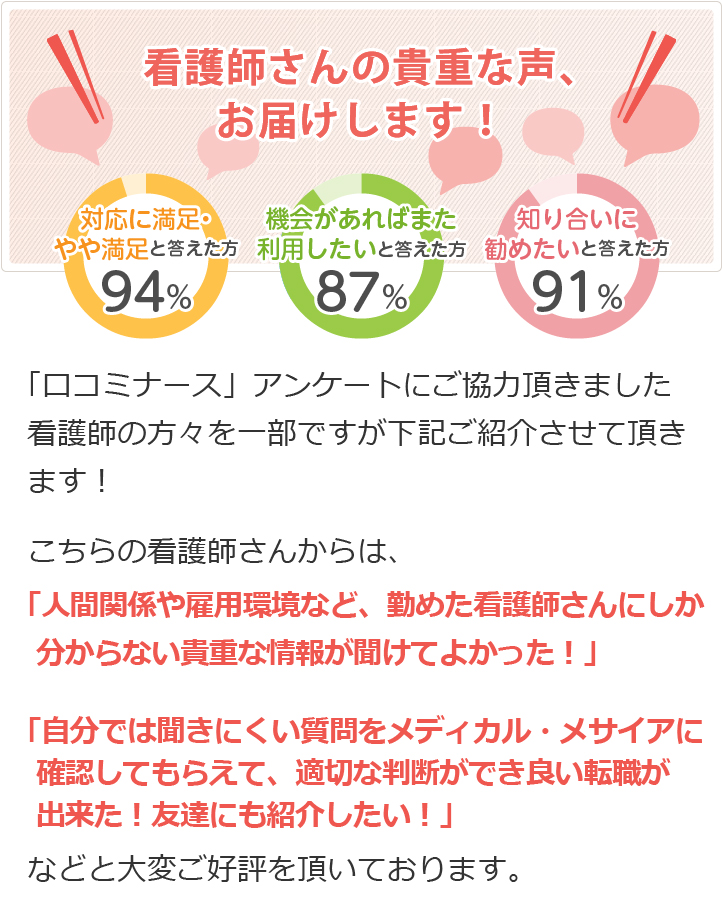 看護師さんの貴重な声、お届けします！